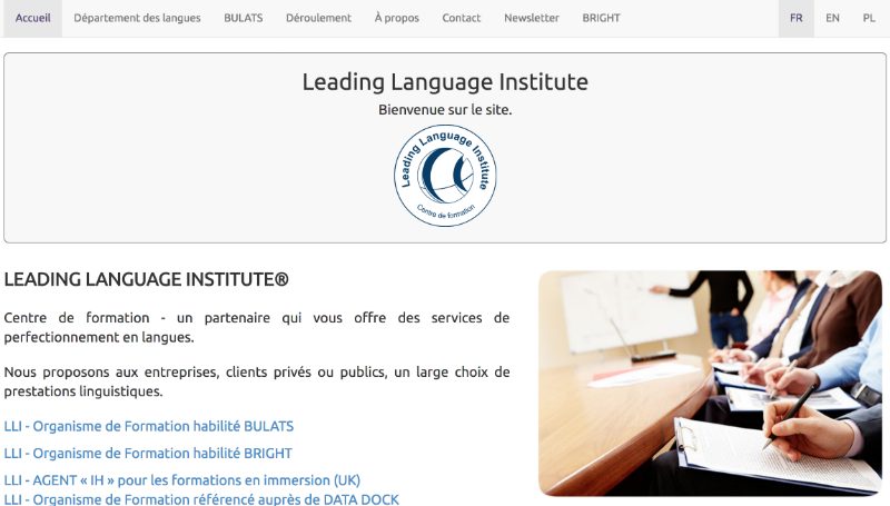 Aperçu du site du Leading Language Institute